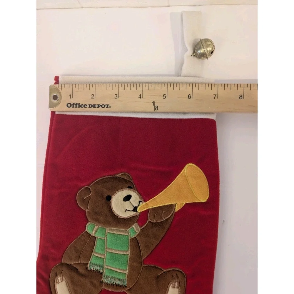 Dakin Christmas Joy Stocking Plush Embroidered Teddy Bear Bell Horn Holly 16.5